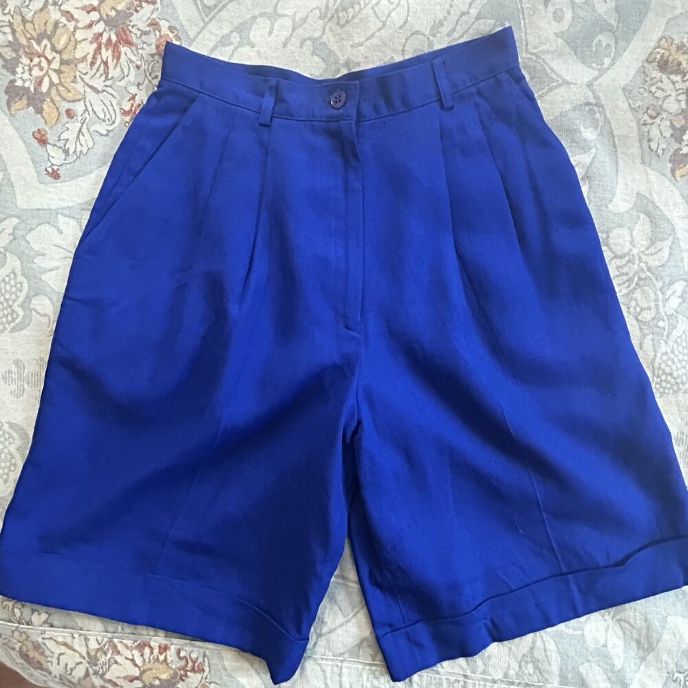 Talbots Dressy Shorts Vintage Size 8P Linen‎ Blend Pleated Long Cuffed NOS